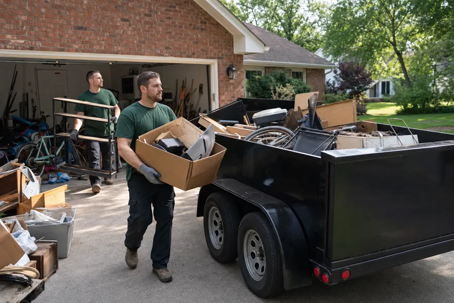 Crew clearing out a residential garage